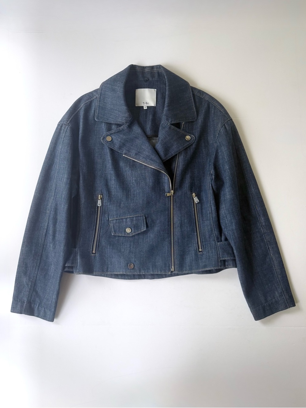 TIBI Raw Denim Oversized Moto Motorcycle Jean Jacket Size M - Picture 6 of 16
